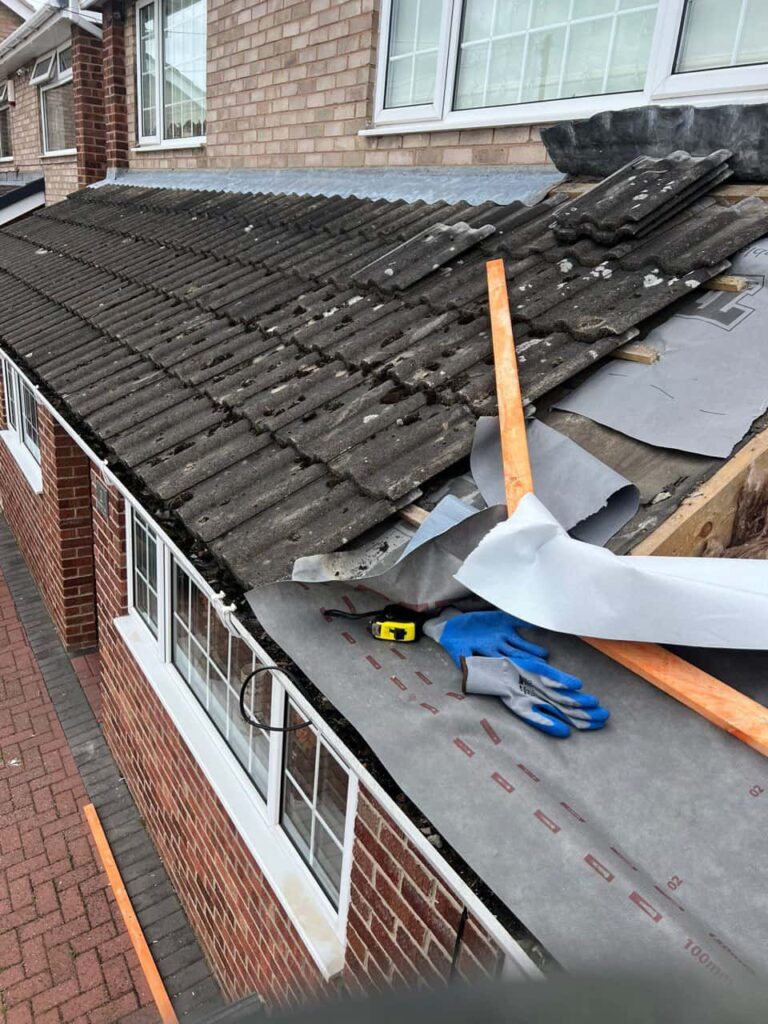 This is a photo of a pitched roof which is being repaired. The existing roof was leaking badly. Works carried out by Westerham Roofing Repairs